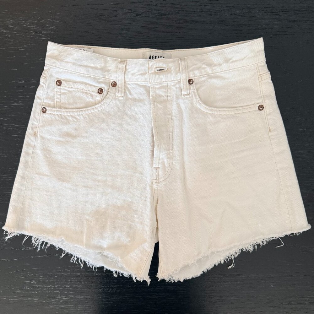 AGOLDE Parker Long Denim Short In Panna Cotta